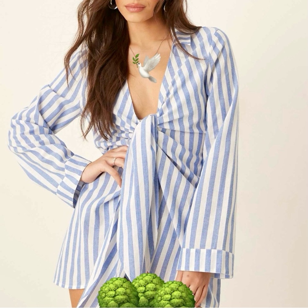 ASOS Blue and White Striped Long Sleeve Dress
